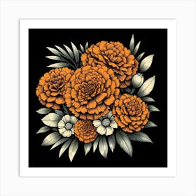 Orange marigold flower 2 Art Print