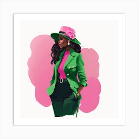 Black Woman In Green Hat Art Print