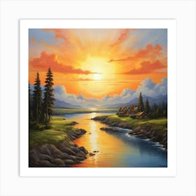 Sunset Over The River 1 Art Print