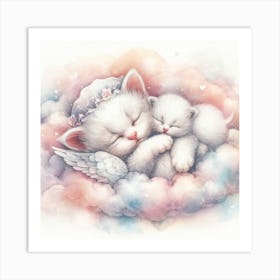 Cute Kittens Sleeping On Clouds Art Print