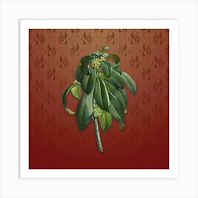 Vintage Spurge Laurel Weeds Botanical on Falu Red Pattern n.2433 Art Print