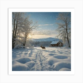 Deer In The Snow 6 Art Print