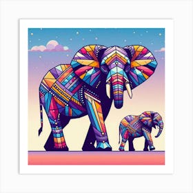 The Guardians of the Golden Hour Elephants Art Print