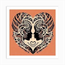 Tribal African Art Silhouette of a couple of lovers 1 Art Print