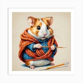 Hamster Knitting 5 Art Print