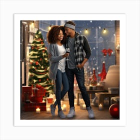 Realistic Black Couple Christmas Stylish Deep In Art Print