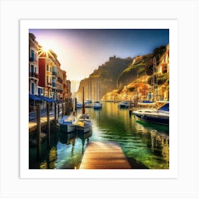 Sunset In Port Art Print