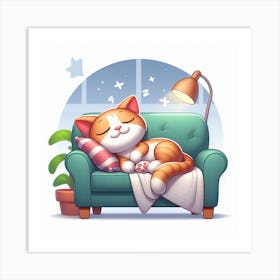 Cute Cat Sleeping On The Couch Art Print