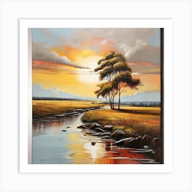 Sunset Over A Stream Art Print