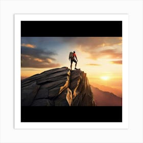 Man On Top Of Mountain Art Print