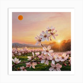 Cherry Blossom Radiance Cherry Blossoms At Sunset Art Print