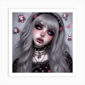 Gothic Girl With Dolls Art Print