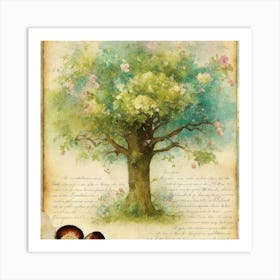 Tree And Flowers Nutmeg Wall Art Art Print