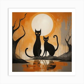 Black Cats In The Moonlight Art Print