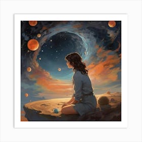 Girl In Space art Art Print