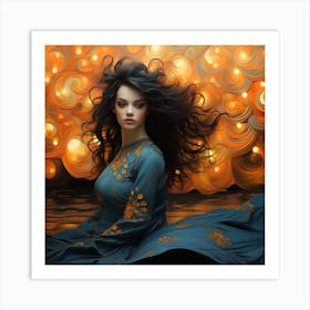 Woman With Flowing Hair Art Print