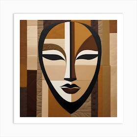 Patchwork Quilting Abstract Face Art with Earthly Tones, American folk quilting art, 1382 Art Print