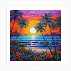 Sunset At The Beach By Person Art Print