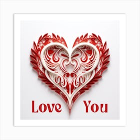 Red Heart Valentine Paper Art Art Print