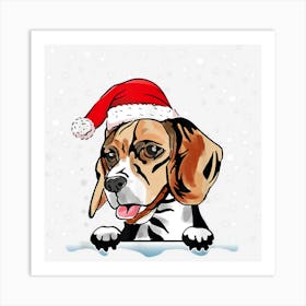 Beagle Dog Christmas Santa Hat Matching Family Art Print