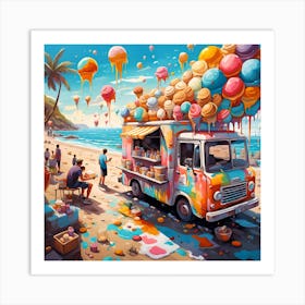 Beachgoers Indulging In Flavorful Ice Cream Delights Art Print