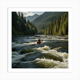 Canoeing On A River Art Print