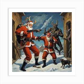 Santa Claus And Demons Art Print