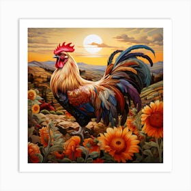 Rooster In Sunflowers Art Print