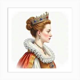 Graceful Watercolor Depiction Of Queen Elizabeth I, With Intricate Details 1 Art Print