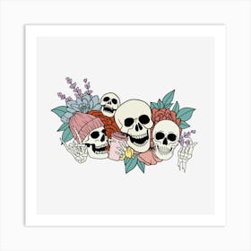 Skulls And Flowers Art Print