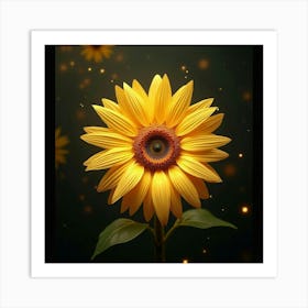 A Radiant Sunflower With Petals Of Shimmering, Fractal Light Blooming In A Cosmic Garden Art Print