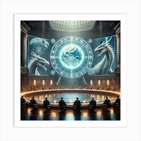 A Dramatic Scene Of A Council Chamber Inside A Gra Art Print