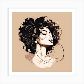 Portrait Of A Woman With Curly Hair Art Print