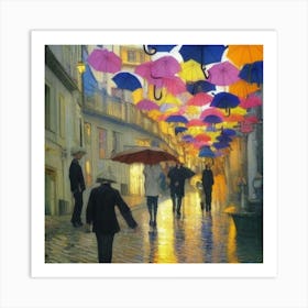 Umbrellas In The Rain Art Print