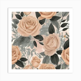 Pink Roses Seamless Pattern Art Print