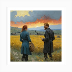 Couple In A Field, Vincent Van Gogh Style Art Print