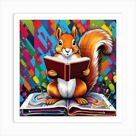 Squirrel Reading Book 2 Art Print