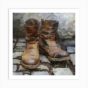 Boots On Cobblestone Art Print