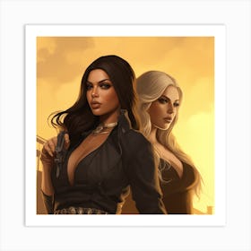 Two Women With Guns Art Print