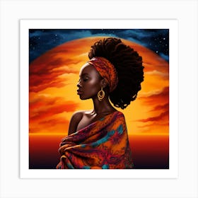 African Woman At Sunset 4 Art Print