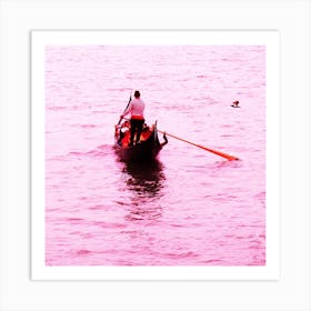 Gondolier And A Bird - photo [hotography square pink river venice venetian travel living room Art Print