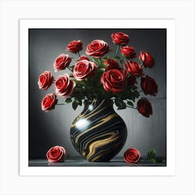 Red Roses In A Marble Vase Art Print