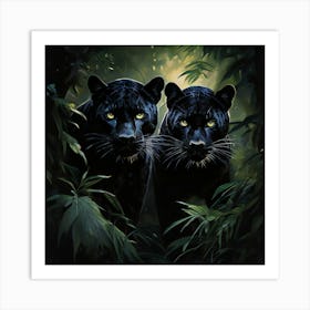 Two Black Panthers art print 1 Art Print