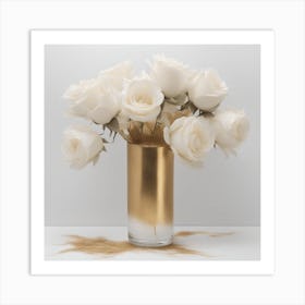 Gold renaissance Vase With White Roses Art Print