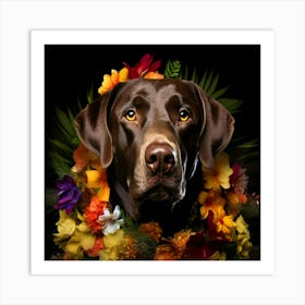 Flower Dog Chocolate Labrador Art Print