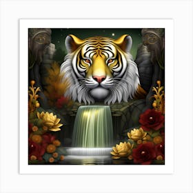 Tiger With Waterfall Art Print