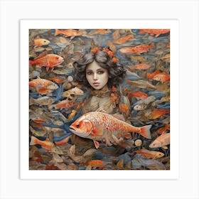 Girl With Fishes Art Print