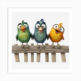 Three Birds On A Fence 8 Art Print