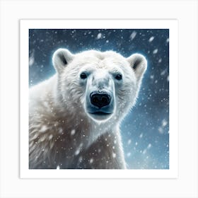 Wandering Polar Bear in the Falling Snow Art Print