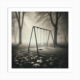 Abandoned Swing Set Wall Art: A Melancholic Scene of Nostalgia and Solitude for Thoughtful Decor Print Art Art Print